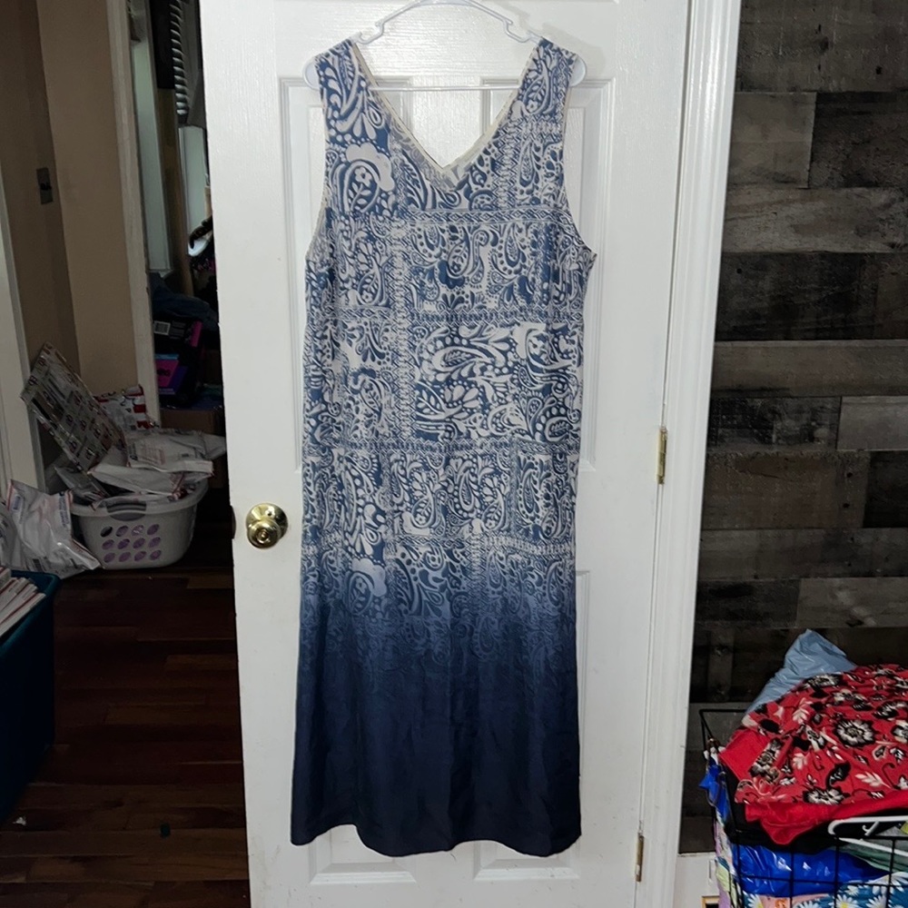 Garnet Hill Silk Blue and White Midi Dress